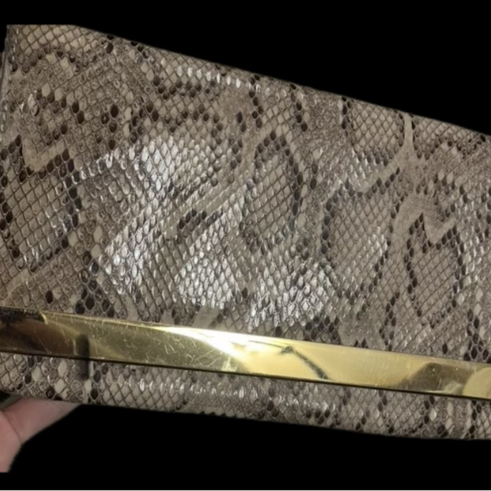 Steve Madden Tan and Gold Snakeskin Clutch